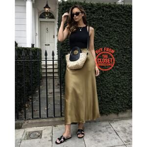 ZARA Flowing Satin Effect Midi Skirt NWT Olive Green